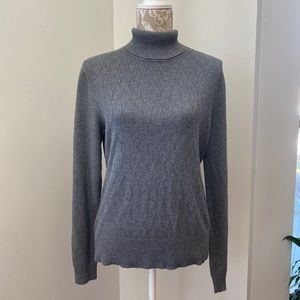 ESTRNA JANE Grey Pointelle Knit Turtleneck Sweater